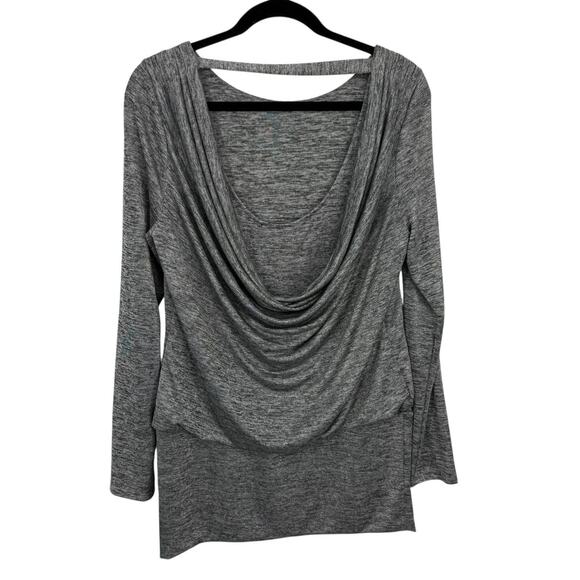 WHBM Drape-back Tunic Size Medium Gray Metallic Slinky Knit Long Sleeves - Picture 2 of 12